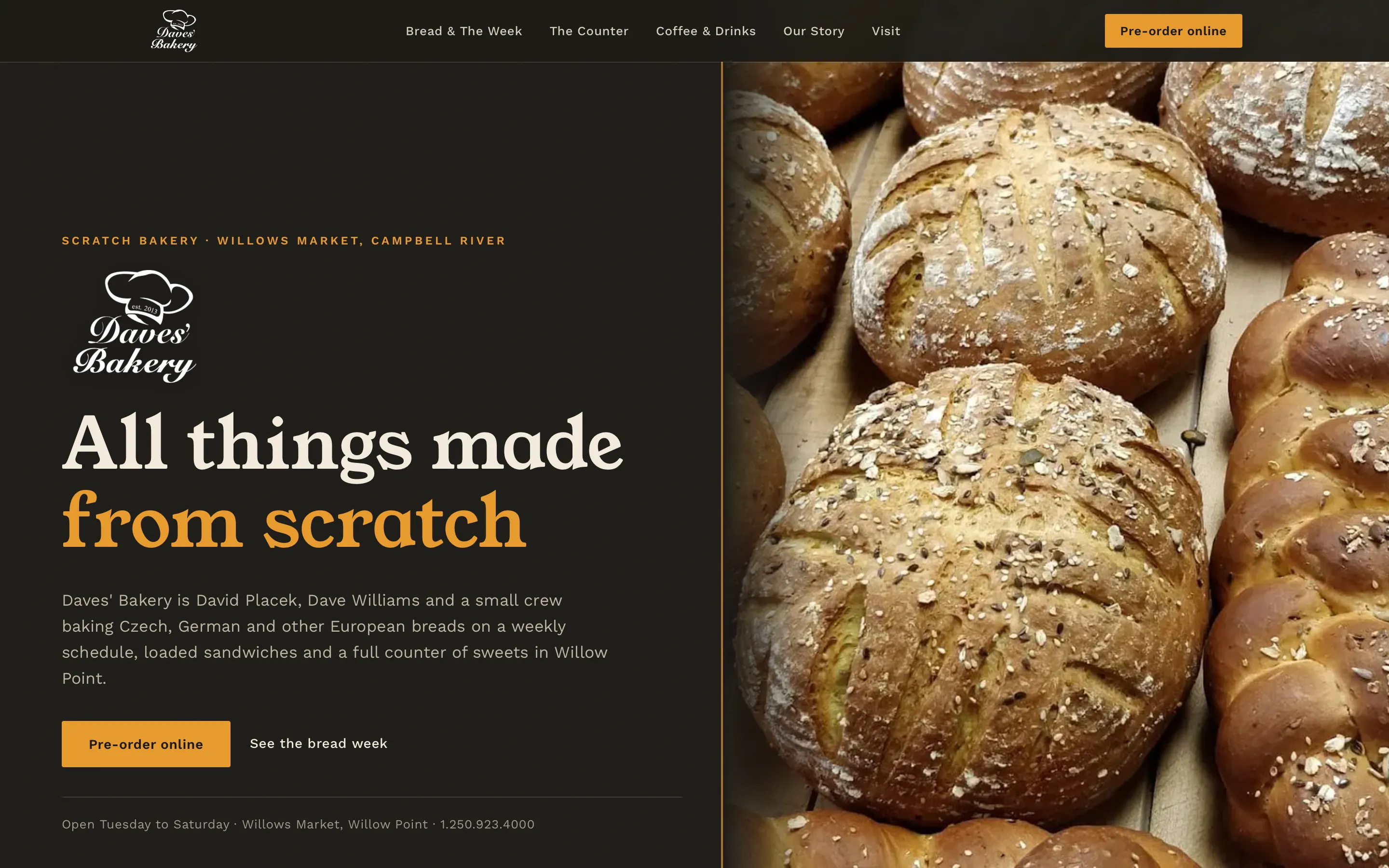 Daves' Bakery website hero on desktop