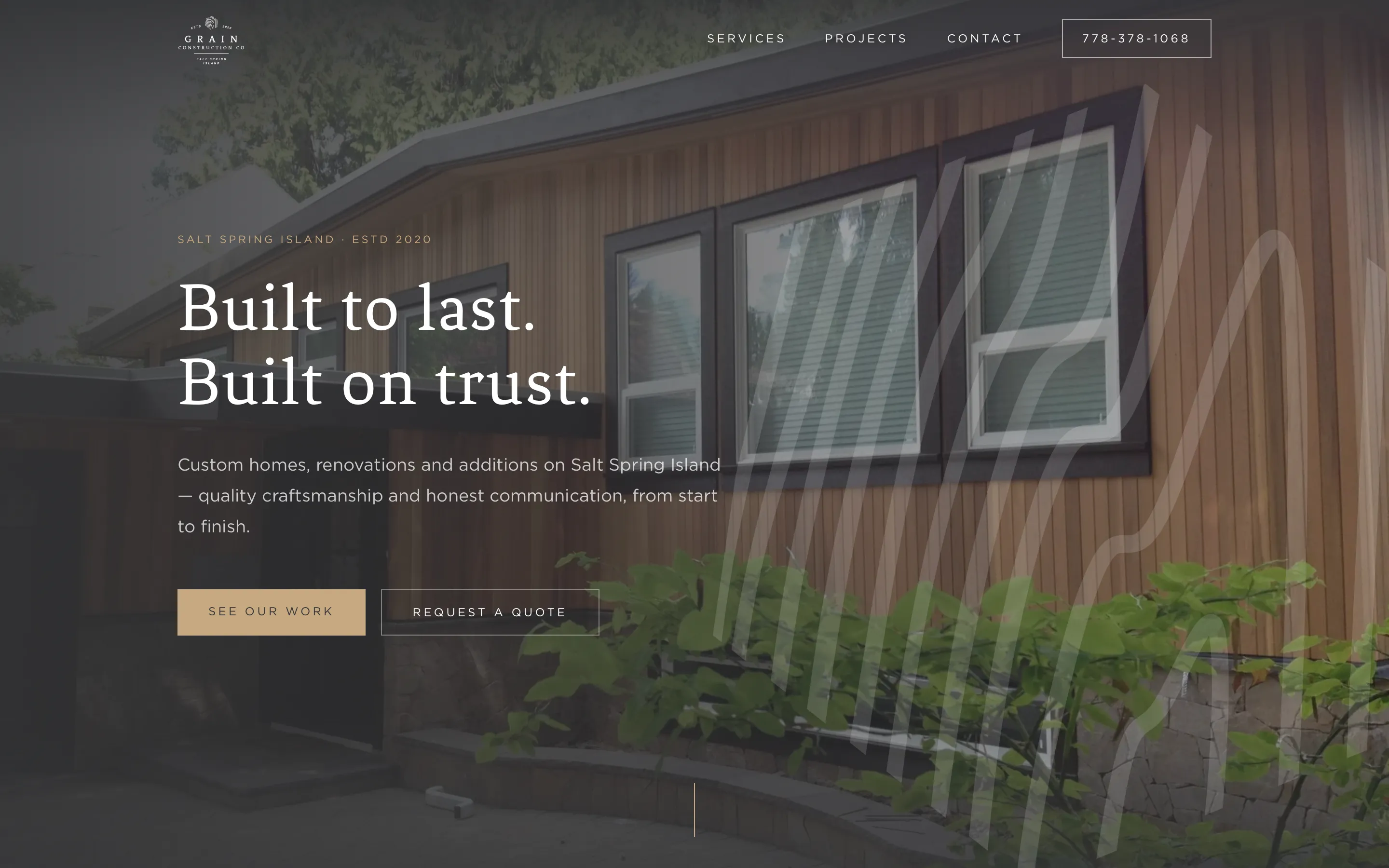 Grain Construction website hero on desktop