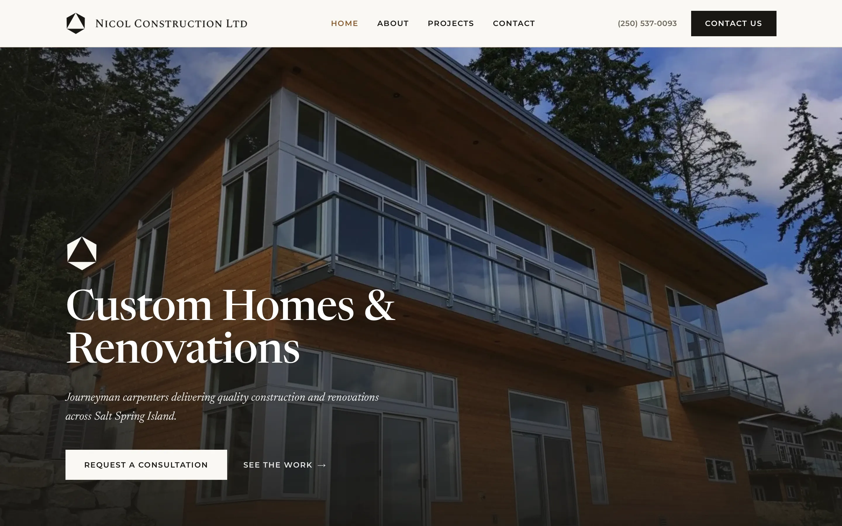 Nicol Construction website on desktop