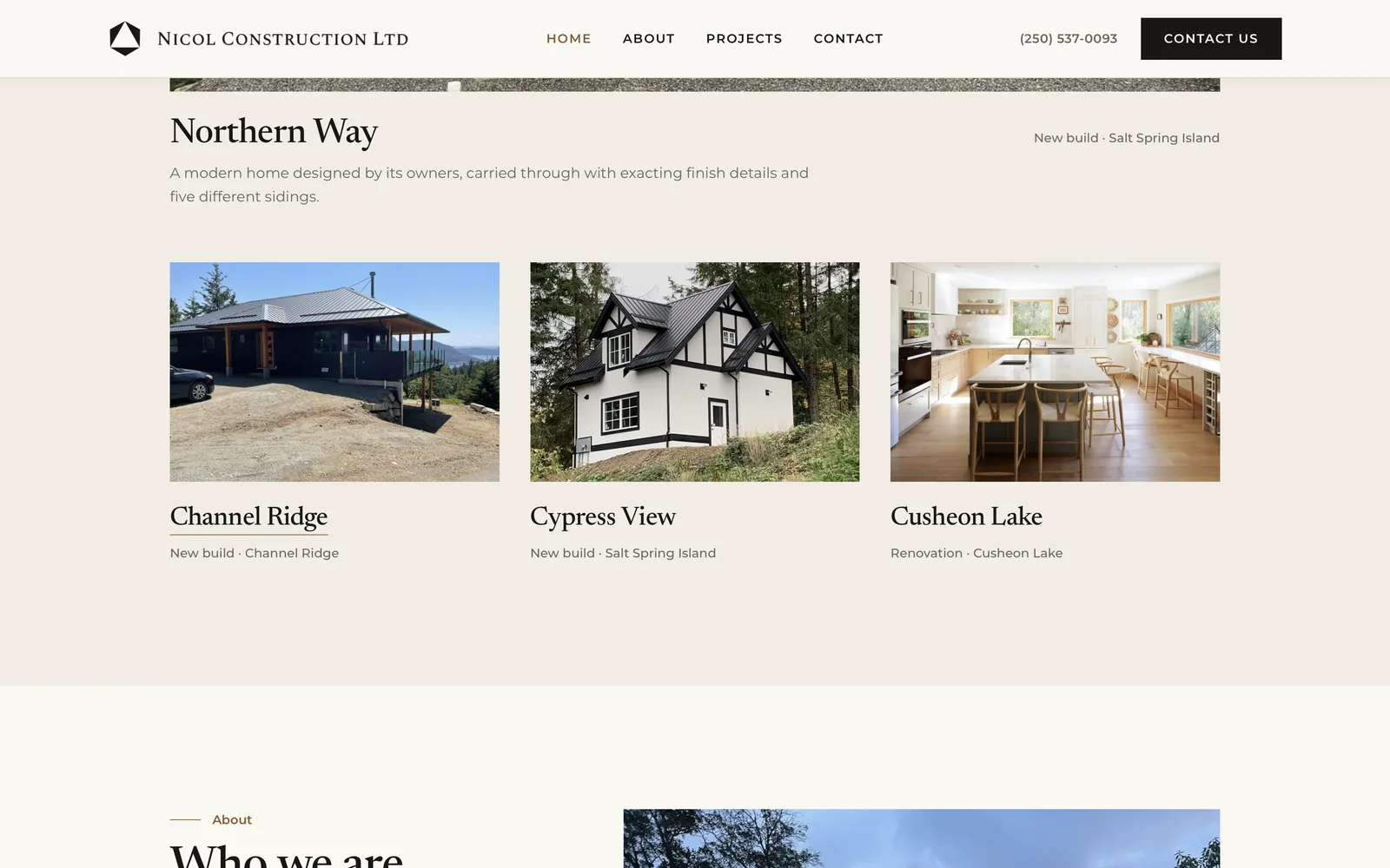 Featured project and recent work on the homepage