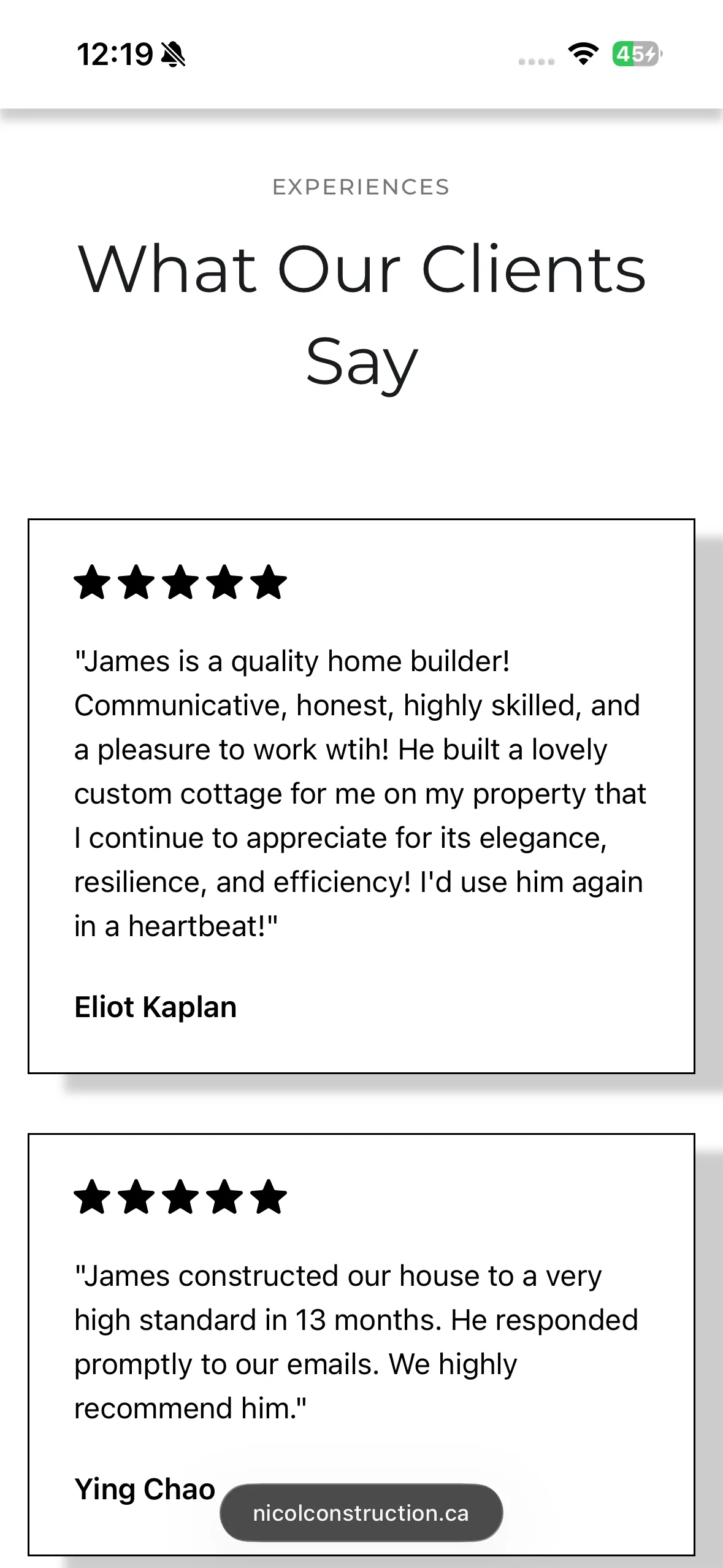 Nicol Construction client reviews on mobile
