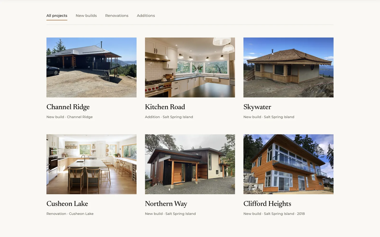 The filterable projects grid on the rebuilt Nicol Construction site