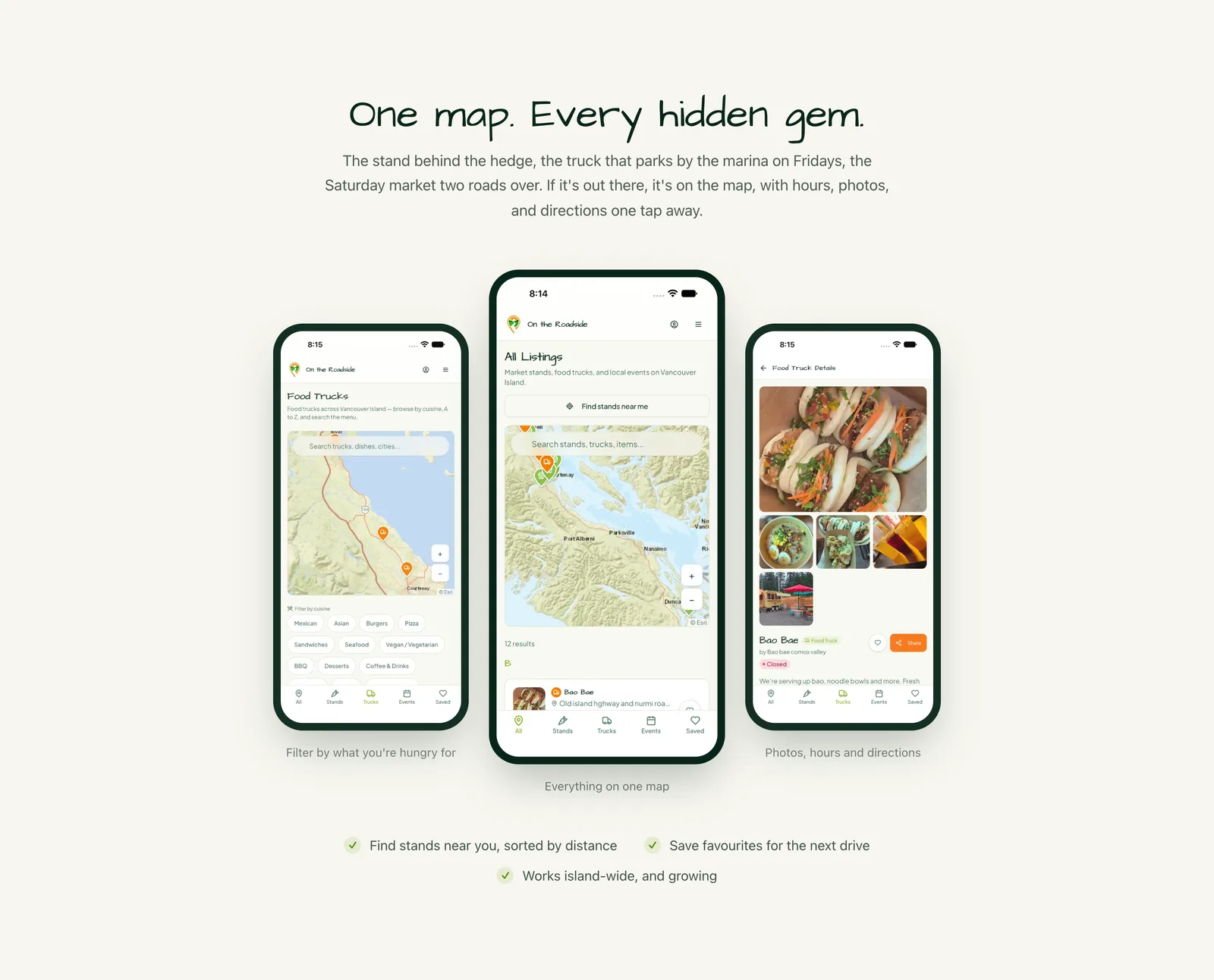 The map on three phones, under the heading One map. Every hidden gem.