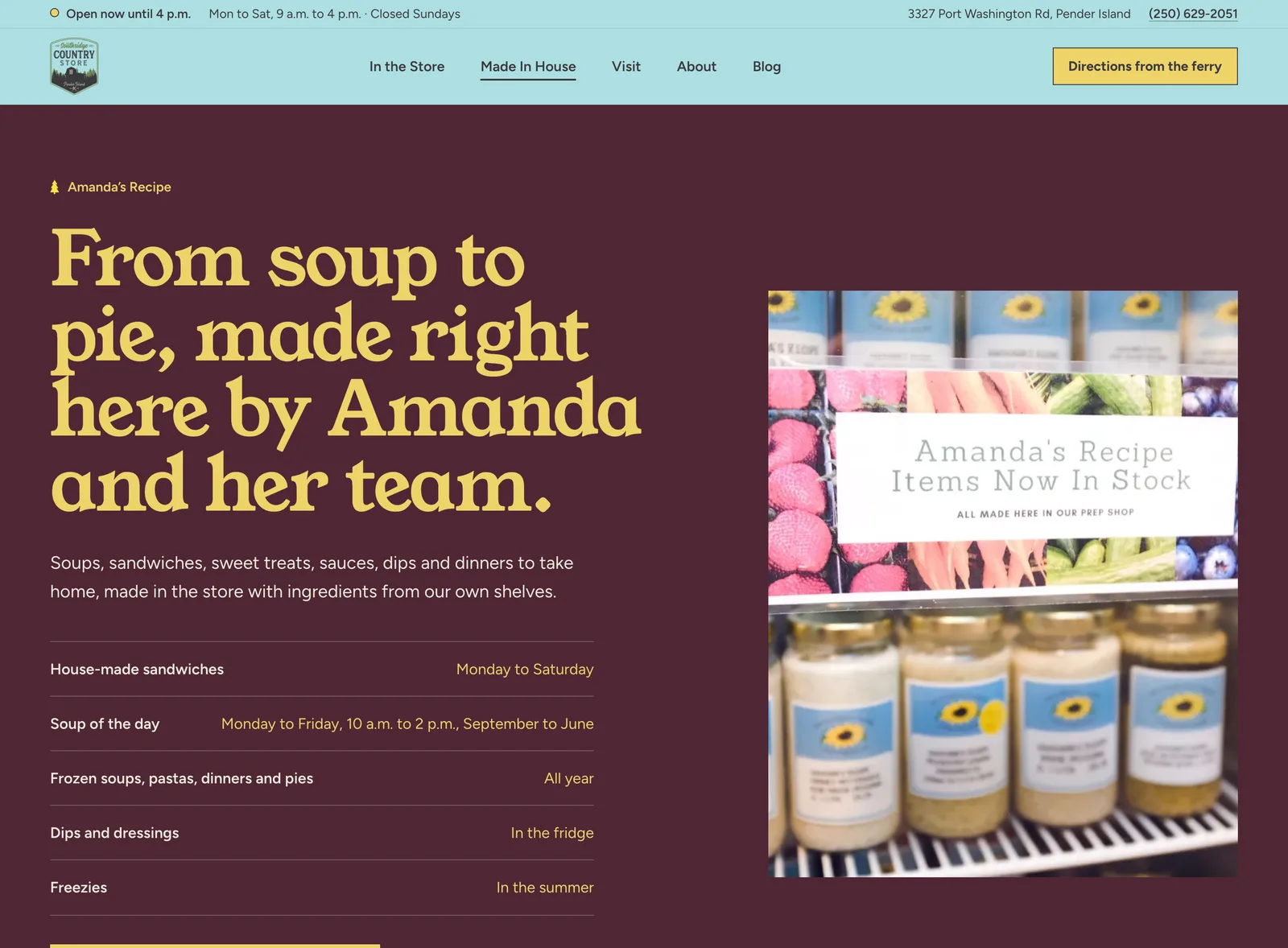 The Made In House page, with the kitchen's week