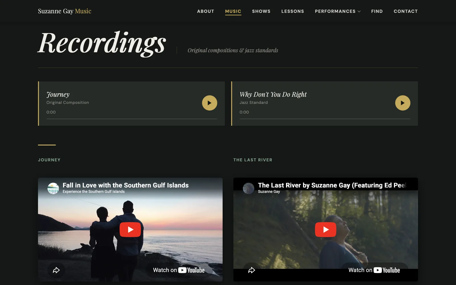 Suzanne Gay recordings page with audio and video